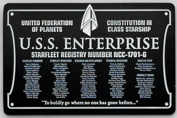 Star Trek DEDICATION PLAQUE #5 U.S.S. ENTERPRISE 1701-G